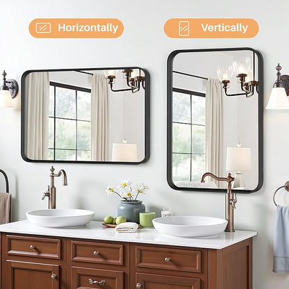 Bathroom Mirror for Wall, 30x22 Inch Rounded Rectangle Mirror, Tempered Glass - Image 3