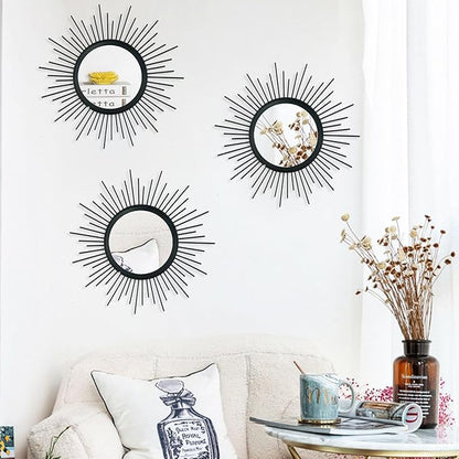 3 Pack Metal Mirrors for Wall Sunburst Wall Mirrors Home Décor Decorative - Image 4