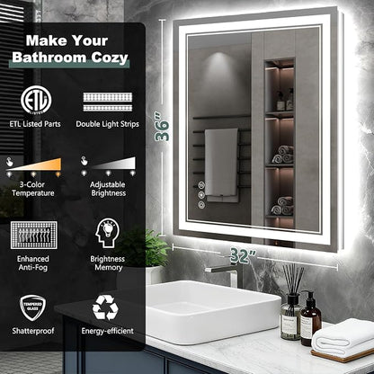 36x32 Inch LED Bathroom Mirror - Image 2