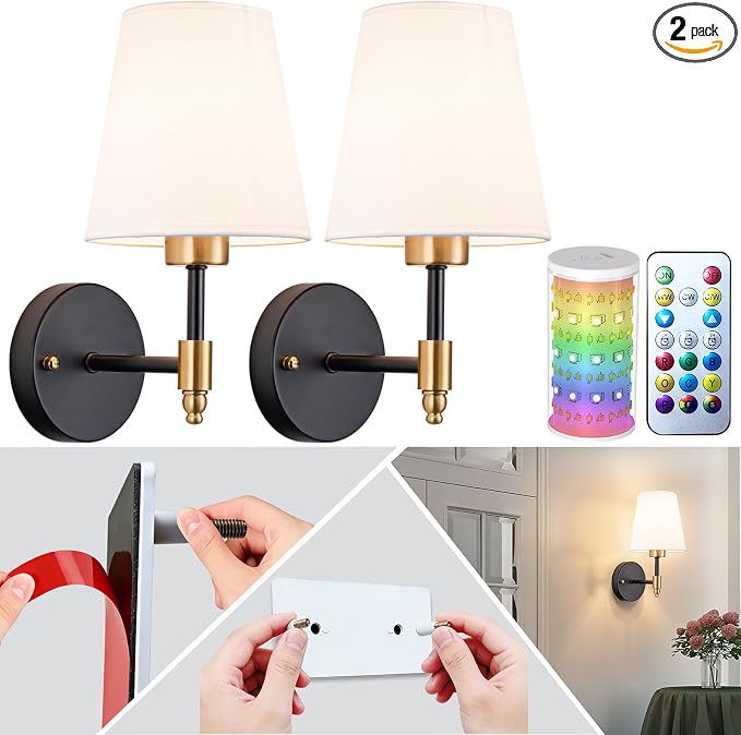 Peel and Stick Wall Sconces, Stick On Wall Sconce Set of 2, Battery Operated by SlywiseLLC