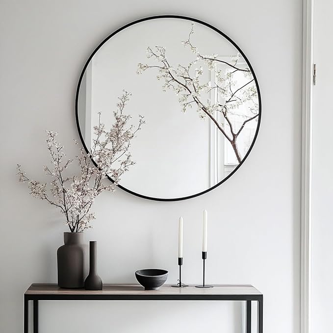 Oruii Round Mirror 30 inch, Large Black Circle Mirror Metal Frame, Large Black - Image 4