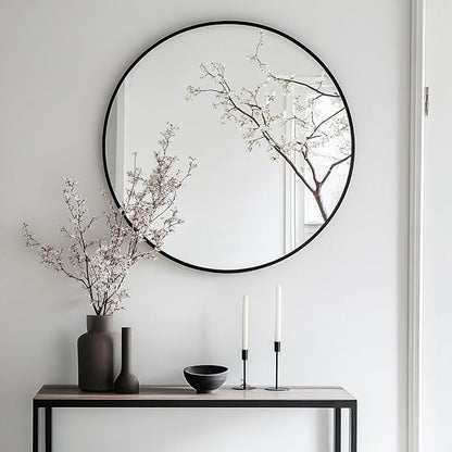 Oruii Black Circle Mirror, 20 inch Round Mirror Metal Frame, Living Room - Image 5