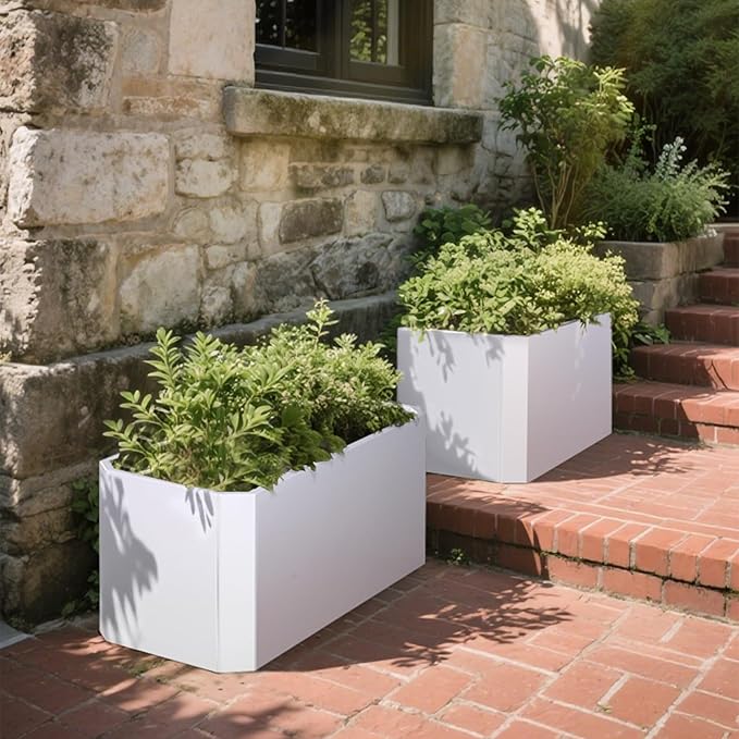 Steel Planter Box-36"x15"x15"-Large Rectangular Planter-Outdoor Indoor-White Matel Planter Box Heavy Duty Commercial Residential for Patio Porch Deck Home Backyard