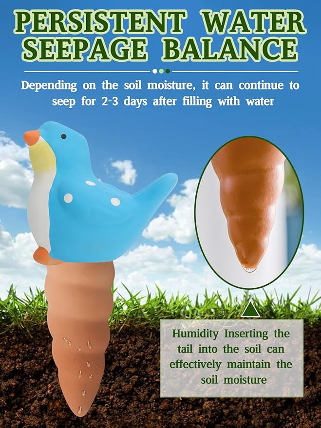 4Pcs Plant Watering Globes, Kalolary Bird Shape Self Watering Spikes Terracotta Drip Water Stakes Irrigation Watering Bulbs for Pot, Indoor, Outdoor, Vacation ﻿