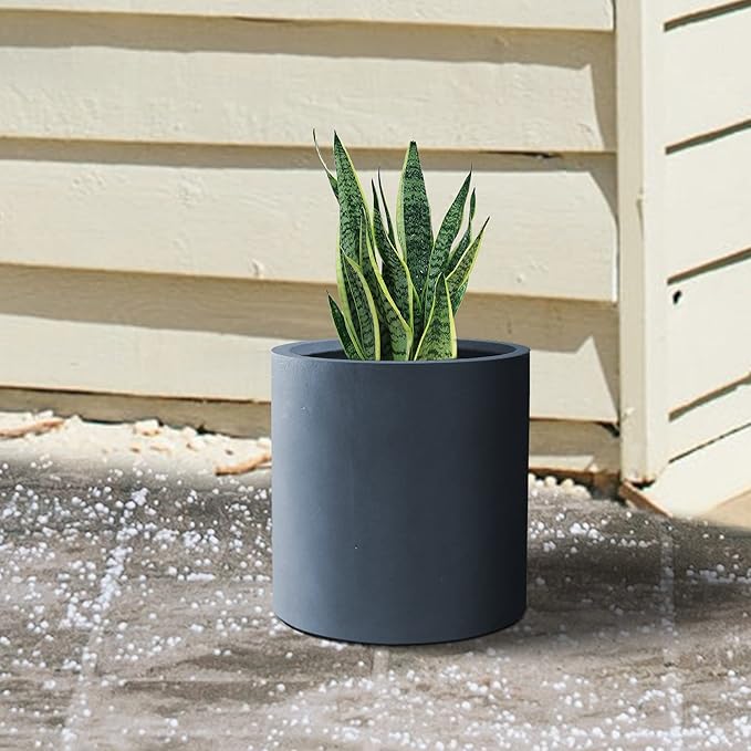 Kante 15.7" Dia Round Concrete Planter, Modern Style Large Cylindrical Plant Pot with Drainage Hole and Rubber Plug for Indoor Outdoor Patio, Charcoal
