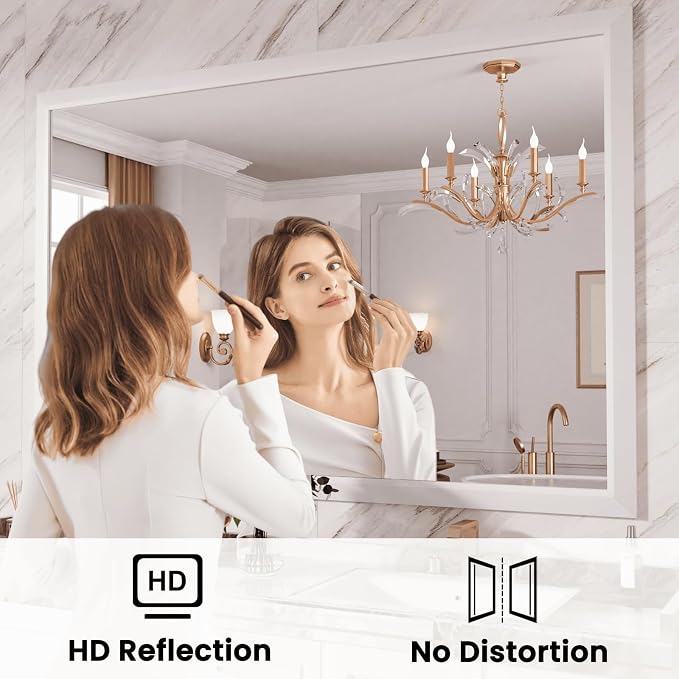 Amorho Bathroom Mirror, 50x36 Inch White Framed Bathroom Mirrors - Image 2