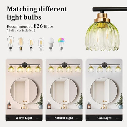 TALOYA Bathroom Vanity Light Fixtures, 4-Light Modern Black and Gold Wall Lights - Image 7