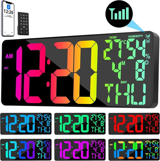 11 RGB Color Changes Large Digital Wall Clock/Bluetooth Auto Time Sync by Xflyee