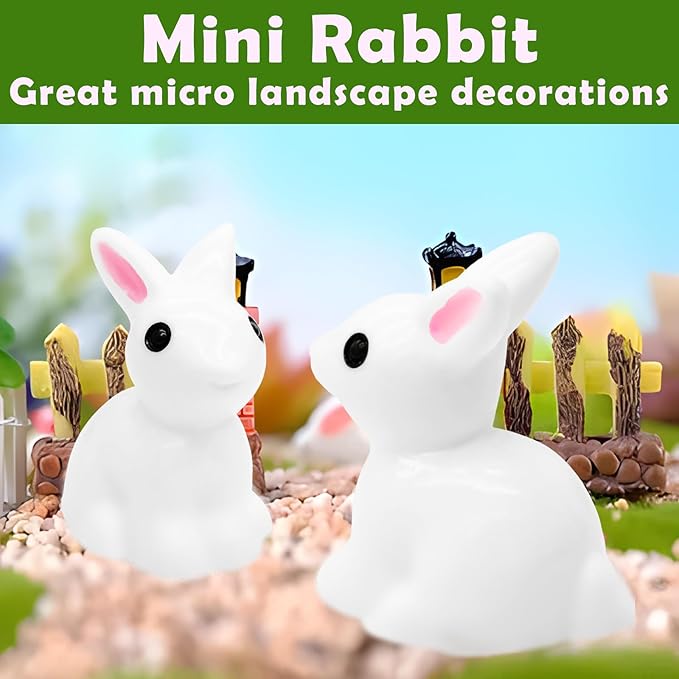 80Pcs Mini Rabbits Resin Tiny Rabbits Miniature Decoration Figurines Ducks Dollhouse Garden Decor Plastic Mini Animals Micro Landscape Ornament Cake DIY Craft