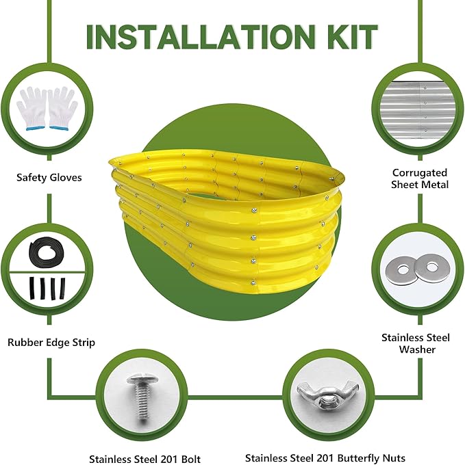 Raised Garden Bed 4x2x1ft Large Galvanized Raised Garden Beds Kit 1Pack Outdoor Yellow Planter Box with Rubber Stripe and Safety Gloves for Vegetables, Fruits, Flowers
