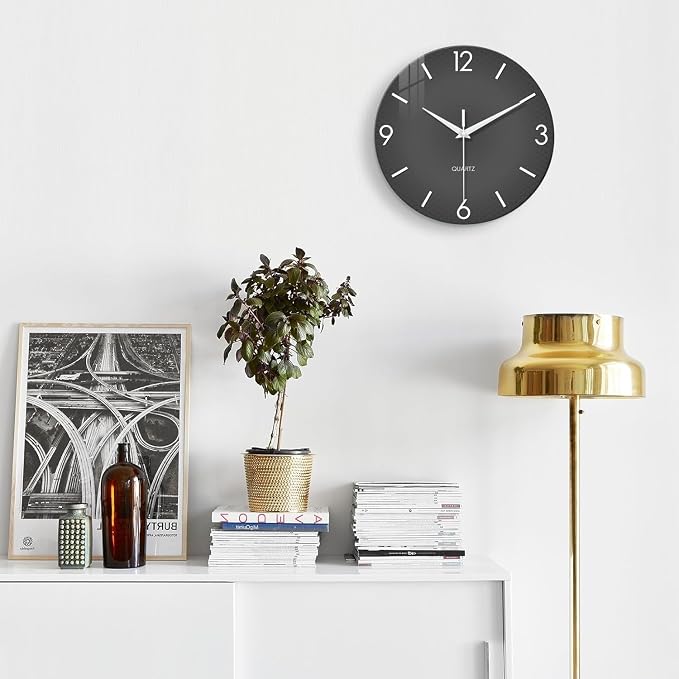 XFM Modern Wall Clock 24 Inch Large Grey Wall Clocks Battery Operated Gray - Image 4