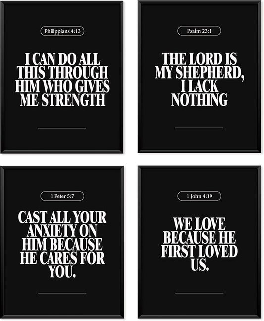 Locomiss Black Christian Wall Art Decor Posters, Minimalist Jesus Scripture by Unknown
