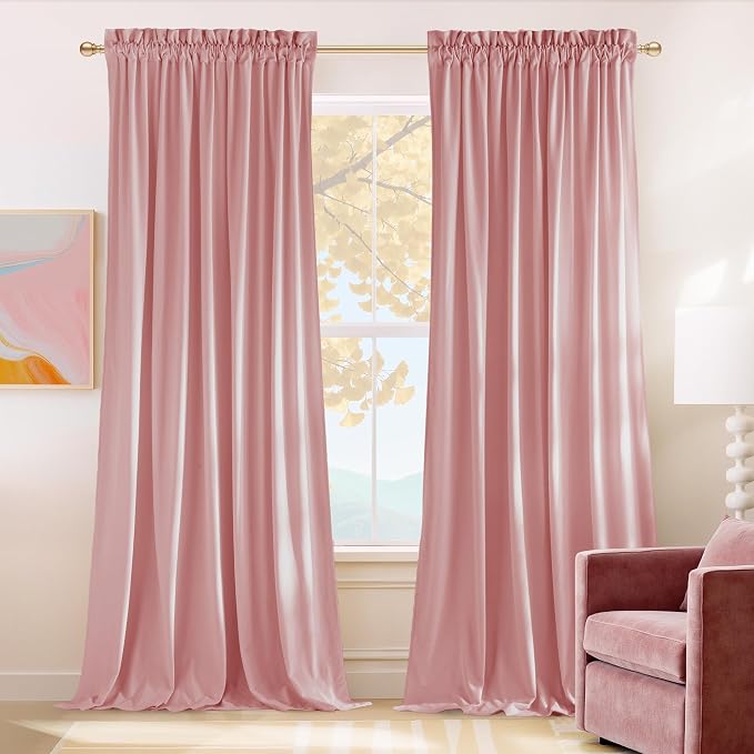 NICETOWN Pink Velvet Curtains 84 inch Long 2 Panels by NICETOWN