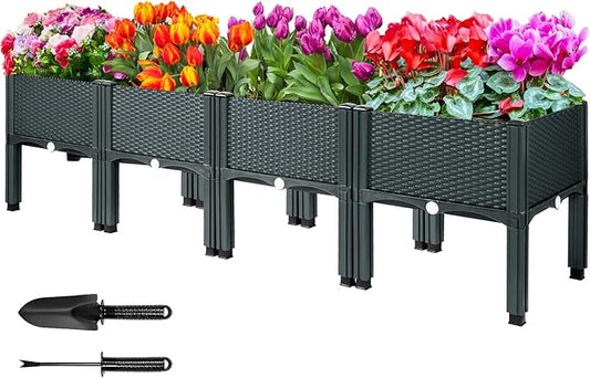 MAYOLIAH Raised Garden Bed with Legs 16.5" H Elevated Planter Box, Plastic Raised Beds for Gardening Vegetables Herb Flowers, Perfect for Indoor Outdoor Planting, 4 Boxes