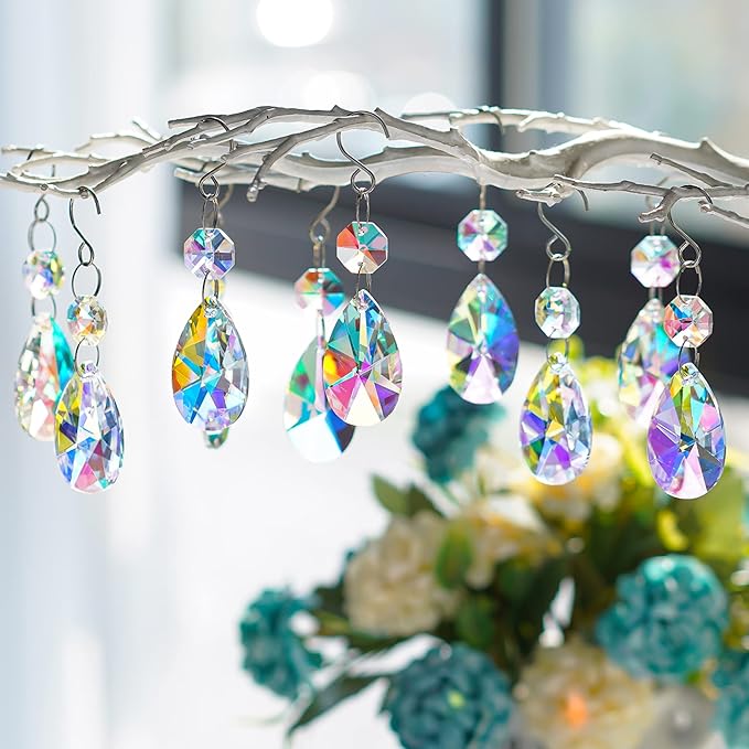 20 Pieces 38mm Crystal Prisms Chandelier Rounded Pear Ornament Pendants Crystal Beads Hanging Glass Crystal Chandelier Prisms for Wedding Party Tree Garlands Decoration DIY Jewelry