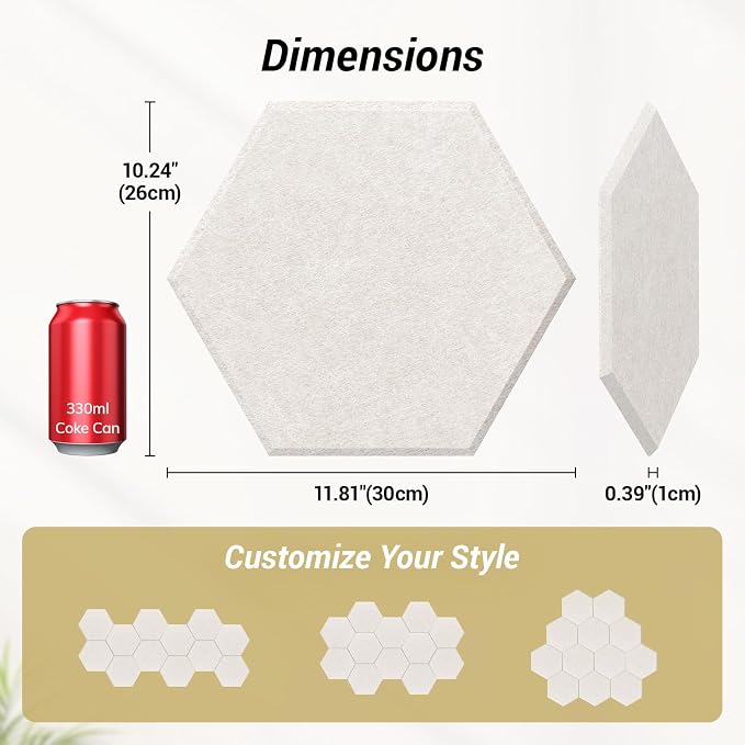 12 Pack High Density Hexagon Acoustic Panels, TONOR 12"x 10"x 0.4" Soundproof - Image 4