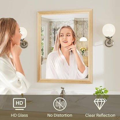 36x32 Inch Bathroom Mirror for Wall, Anti-Rust Oak Wood Grain Metal Framed - Image 6