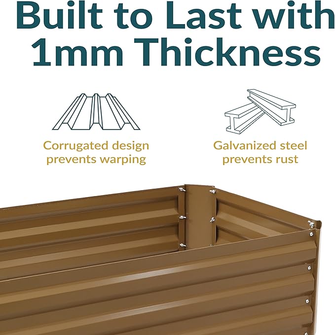 Sunnydaze 11.75" H Raised Metal Garden Bed - Galvanized Raised Garden Bed Outdoor for Vegetables and Flowers - Brown - 4' x 2' Rectangle