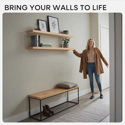 Homeforia 60 inch Natural Floating Shelf, High End Solid Real Wood 60inch Small - Image 3