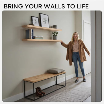 Homeforia 60 inch Natural Floating Shelf, High End Solid Real Wood 60inch Small - Image 3