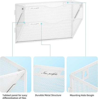 Marbrasse Wall File Holder 2-Tier Hanging Wall File Organizer, Mesh Mail Holder - Image 3