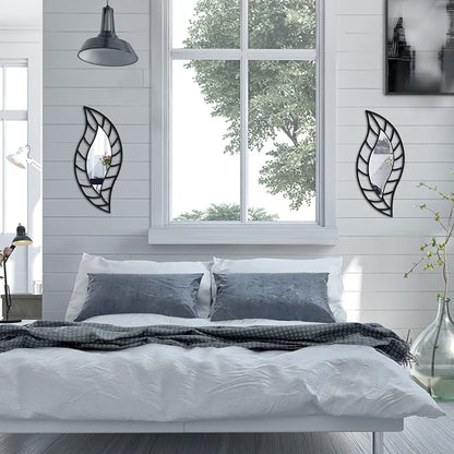 Roowest 2 Pcs Decorative Mirror Wall Decor Leaf Teardrop Mirror Wall Mounted - Image 4