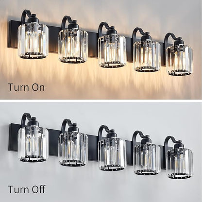 Crystal Vanity Light Black 5 Lights Modern Bathroom Vanity Lighting Fixtures - Image 5