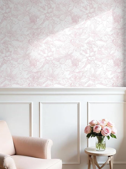 Ismoon Large Floral Peel and Stick Wallpaper Boho White/Pink Contact Paper - Image 3