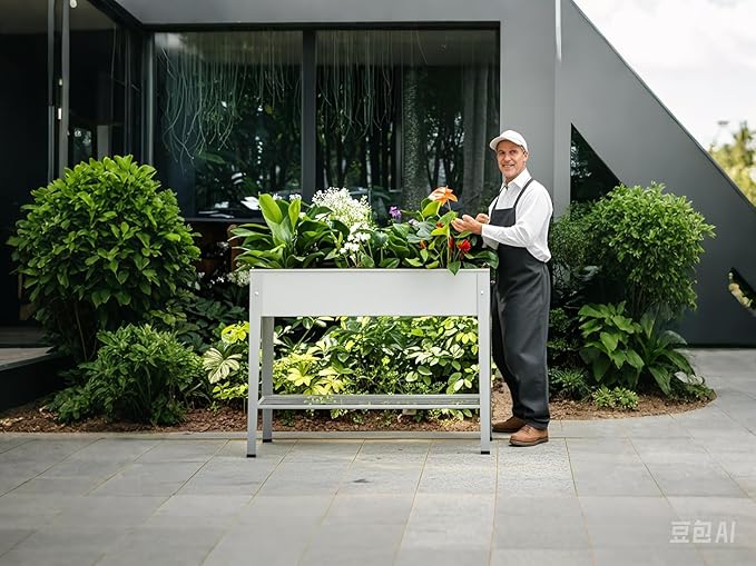 Metal Raised Garden Bed,Raised Planter Box with Legs,Herbs and Vegetables Planter Suitable for Outdoor Patio Deck and Porch (Gray)