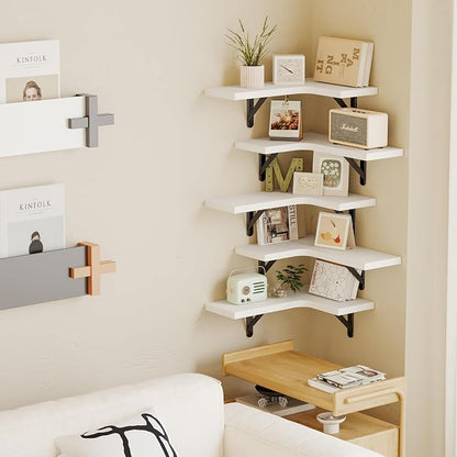 Fixwal Floating Shelves for Wall Set of 5, Rustic Wood Wall Mounted Corner - Image 5