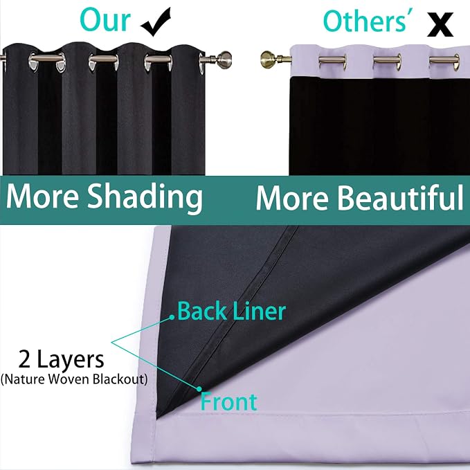 Yakamok 100% Blackout Extra Wide Thermal Insulated Curtains, Total Shade Patio - Image 5