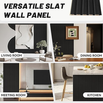 WPC Slat Wall Paneling, TV Background, Living Room, 94.5 x 6 in Matte Black - Image 6