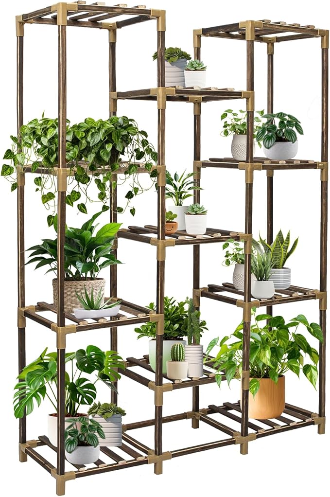 Plant Stand Indoor Outdoor, 11 Tier Large Wood Plant Stand, Garden Shelves, Flower Stand for Living Room Patio Corner