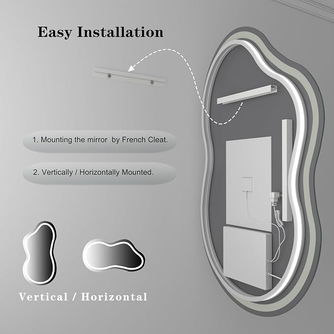 SMIROR Irregular Led Backlit Bathroom Mirror 60 x 32 inch, Asymmetrical Cloud - Image 7