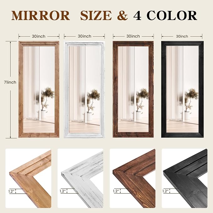 Full Length Mirror 71"x30" Solid Wood Frame Floor Large Mirror - Image 2