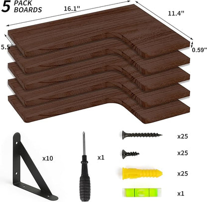 Fixwal Floating Shelves for Wall Set of 5, Rustic Wood Wall Mounted Corner - Image 3
