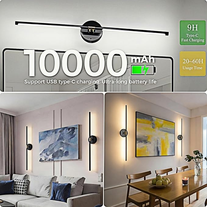 Battery Operated Wall Sconce Set of 2: 10000mAh Wireless Sconces Rechargeable - Image 3