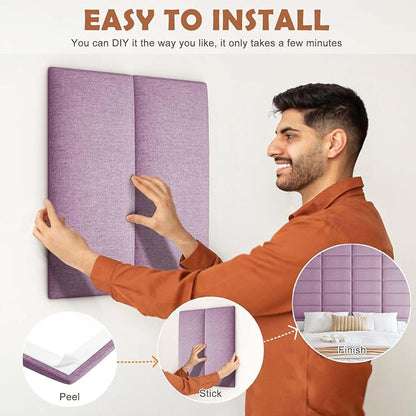 IFNOW Upholstered Wall Mounted Headboard, 3D Soundproof Wall Panels Peel and - Image 4