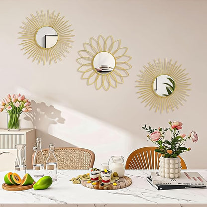 3 Pack Metal Mirrors for Wall Sunburst Wall Mirrors Home Décor Decorative - Image 3