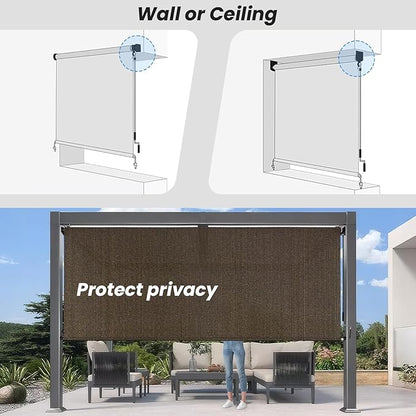 7'W x 8'H Mocha Patio Shades Roll up Outdoor Roller Shade Crank Wand Blind - Image 6
