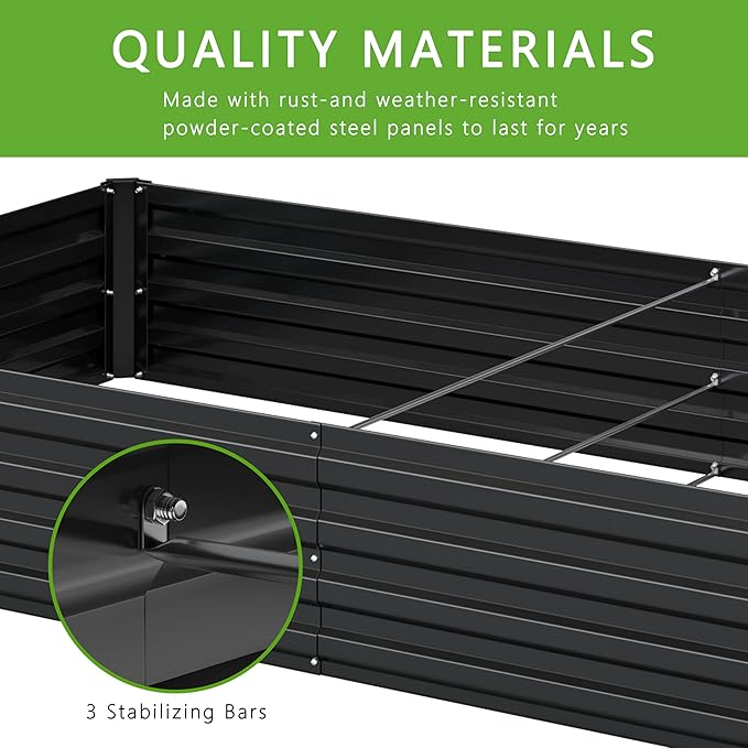 2PCS 8x4x1FT Galvanized Raised Garden Bed Kit,Vegetable Boxes-Rectangle Metal Flower Box,Large Planter Raised Beds Outdoor Garden for Planting,Fruit,Herb-Black