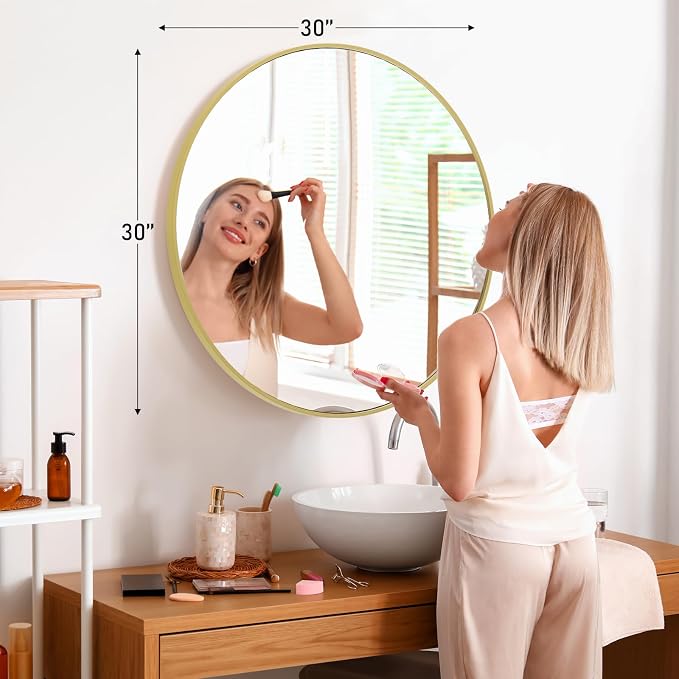 NEWBULIG Round Bathroom Mirror for Over Sink, 30 Inch Wall Mount Vanity Circle - Image 2