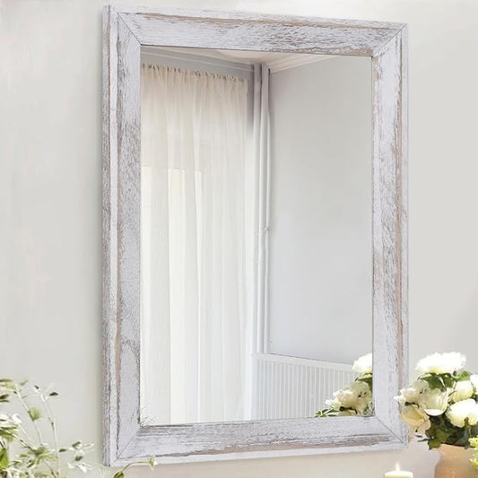 AAZZKANG Mirrors for Wall Rustic Wood Framed Hanging Mirror 26"x18" Decorative by AAZZKANG