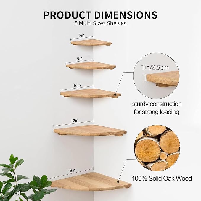 Gieanoo Corner Floating Shelf 10inch Solid Oak Wood Floating Corner Shelf - Image 5