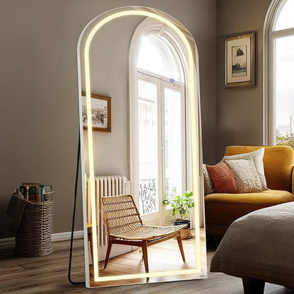 DUMOS Arched LED Full Length Floor Mirror, 3 Color Lighting, Hanging or Leaning by DumosLifestyle