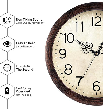 KECYET Wall Clock 12 Inch Vintage Wall Clocks Battery Operated Quartz Silent - Image 8
