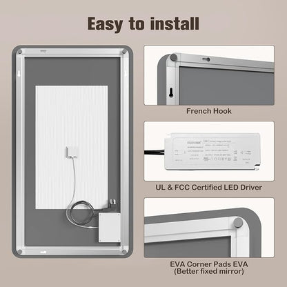 EOGOW Backlit Mirror for Bathroom, Stepless Dimmable, 3 Color Lights, High Lumen - Image 8