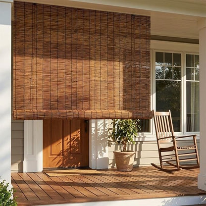 Outdoor Bamboo Roller Blinds 72 84 108 64 48 36" W, Natural Reed Patio Shades - Image 3