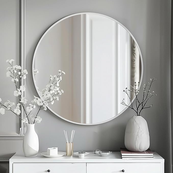 White Round Mirror 16 inch, Bathroom Mirror, Round Wall Mirrors by Mfring