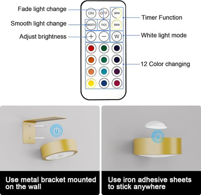 3 Pack Picture Lights for Wall, 13 RGB Color Rechargeable Battery Operated wall - Image 3
